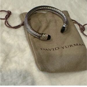 David Yurman Sterling Silver 18K Gold Double Cable Bracelet Onyx Diamonds